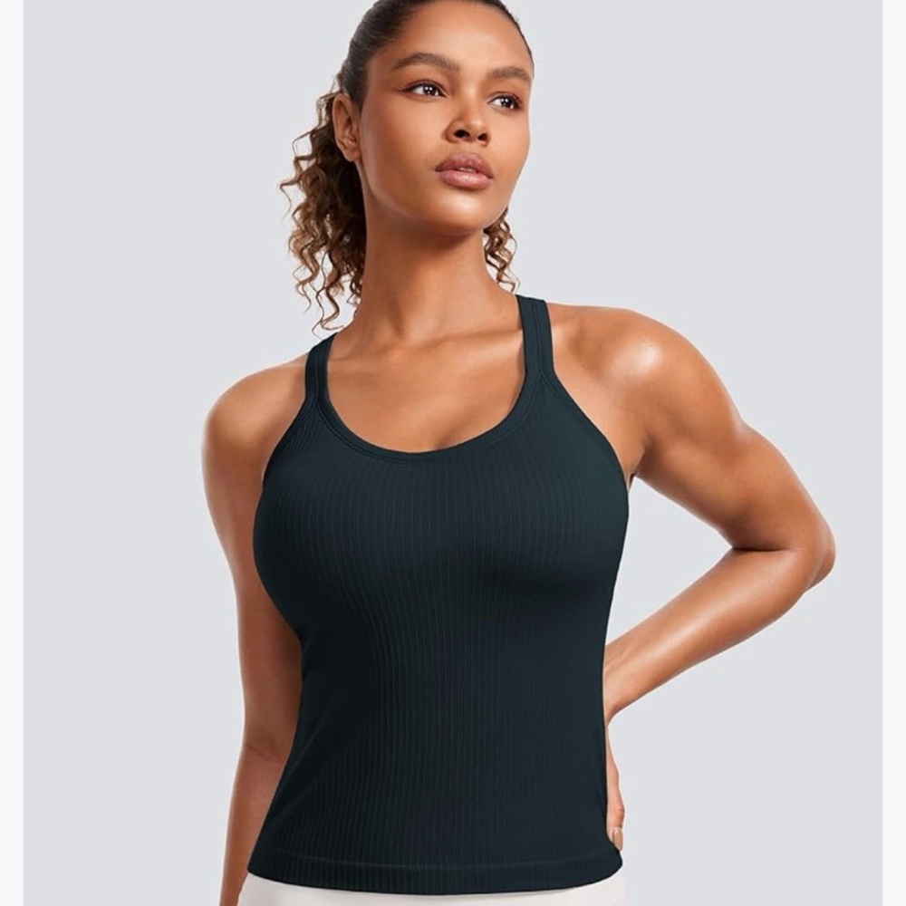 CRZ YOGA Seamless Ribbed Womens Tank Top Racerback Sz M NAVY